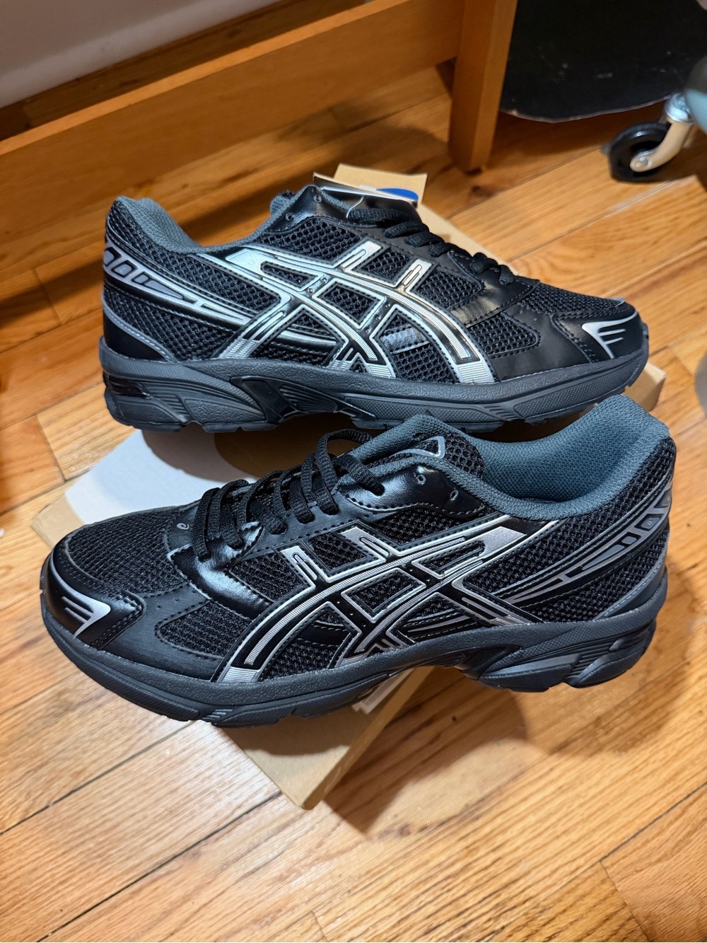 Asics Men's Black Athletic Sneakers with Silver Detailing